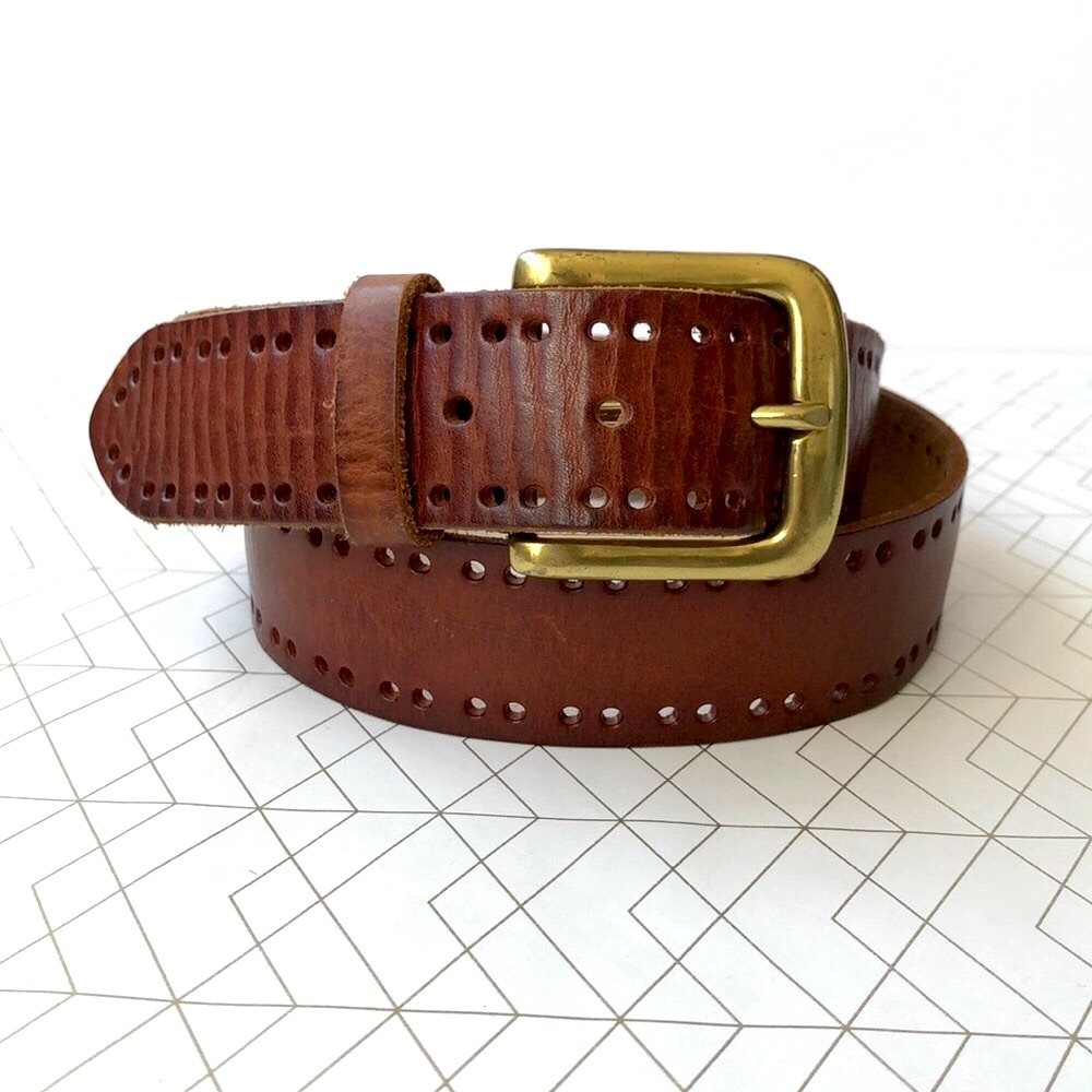 Unisex Genuine Leather Belt with Brass Buckle